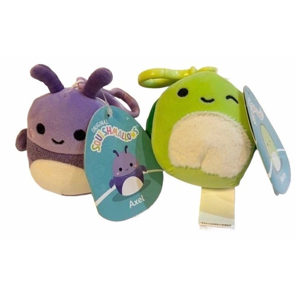 Squishmallows Axel Beetle Henry Turtle 3.5” Clip On Plush Keychain Lot 2 NWT